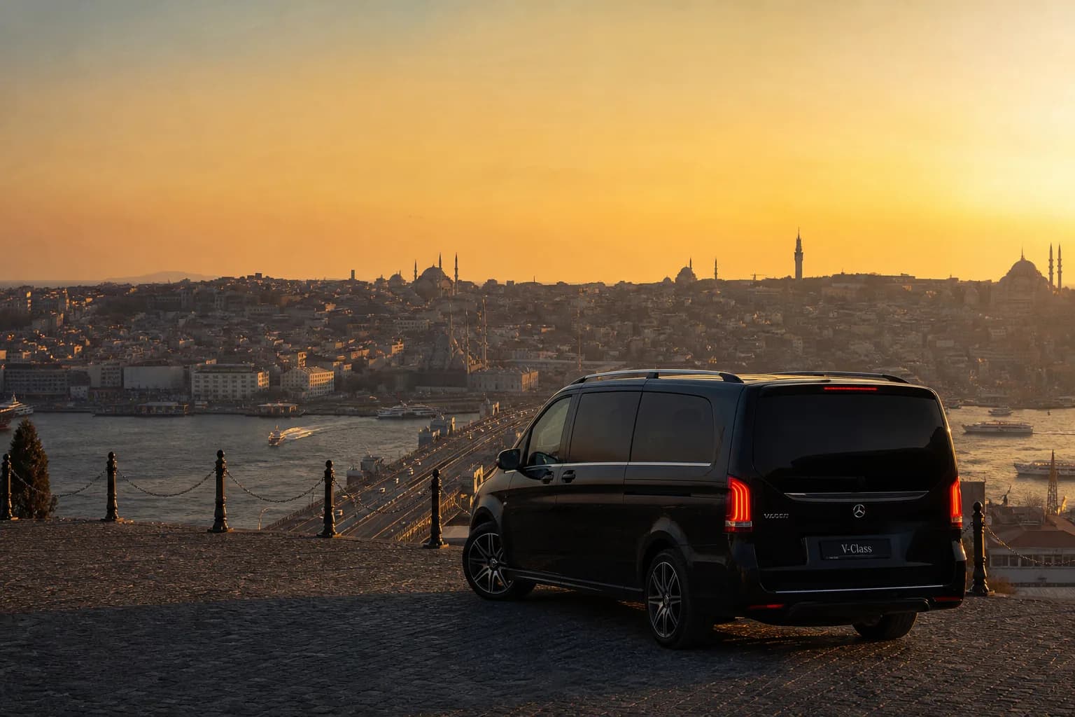 Istanbul's historic peninsula skyline at sunset